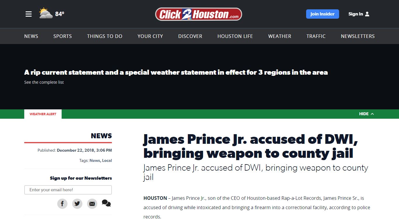James Prince Jr. accused of DWI, bringing weapon to county jail - KPRC
